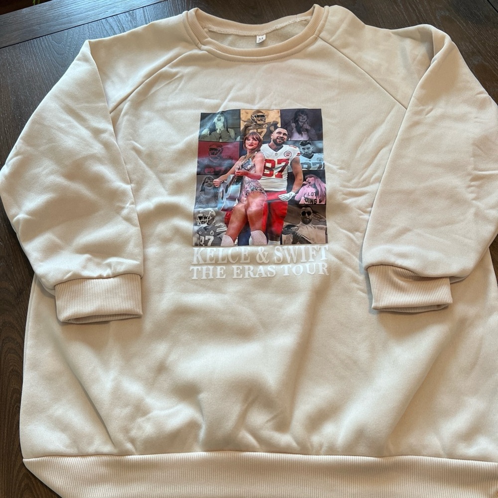 Kelce & Swift The Eras Tour Cream Sweatshirt   Women’s size M